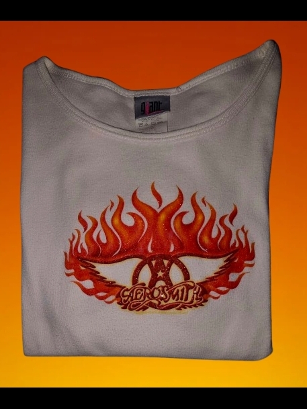📣Vintage Y2K Aerosmith🔥 Glitter Flaming Wings Concert🎶 Tour Graphic T 👕 OSFA - Picture 3 of 7